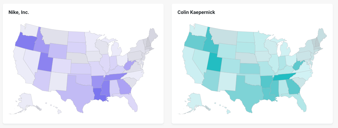 geographic attention for Nike and Colin Kaepernick