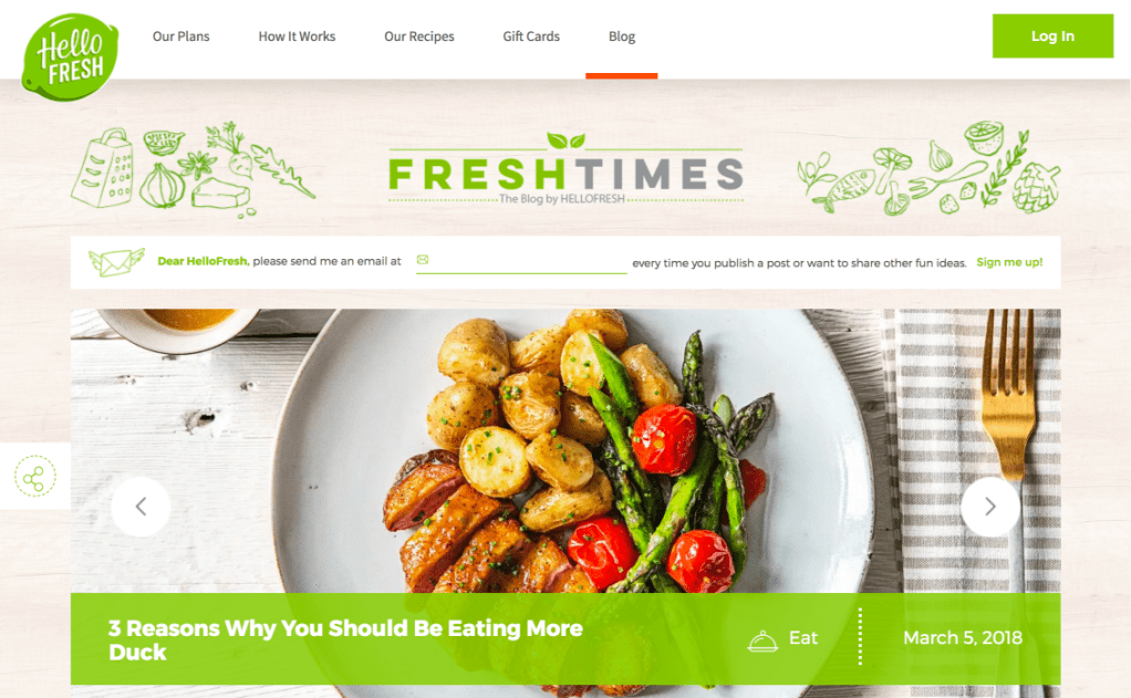 An image of Hellofresh's home page