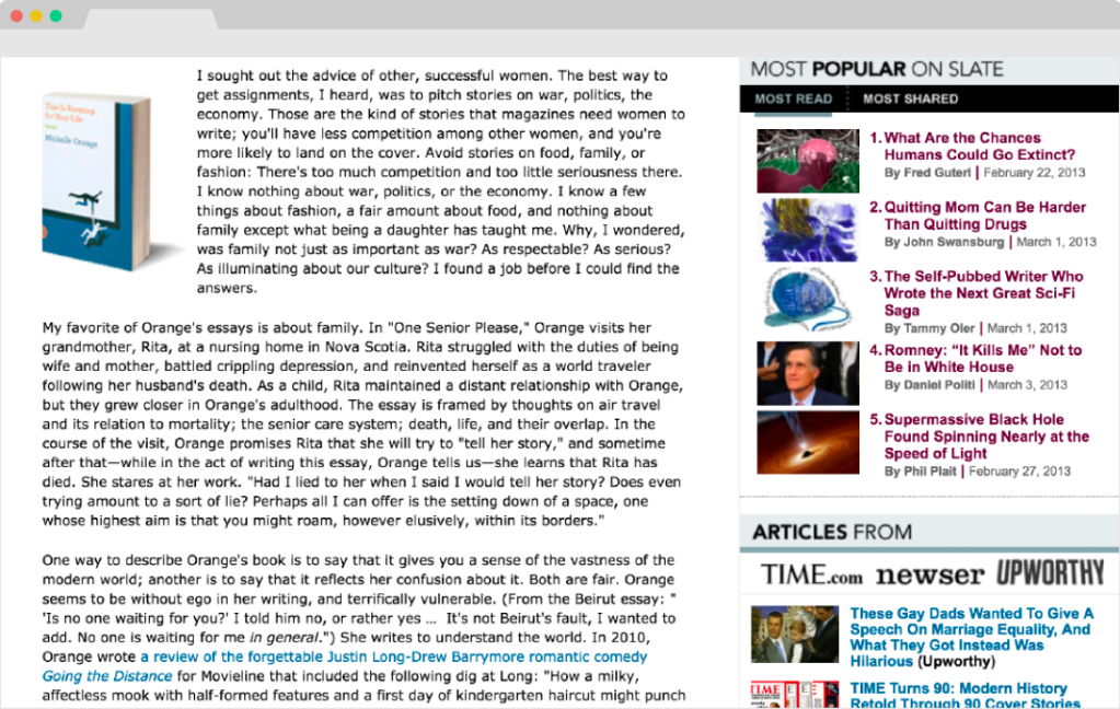 Content recommendations sidebar on the Slate website