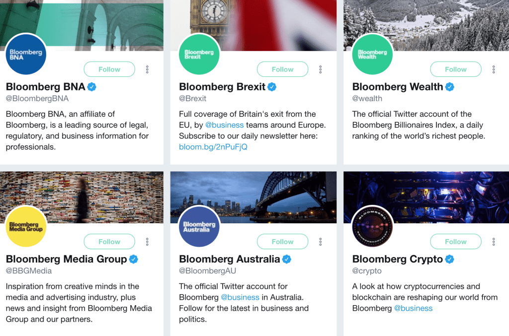 Bloomberg's different twitter accounts