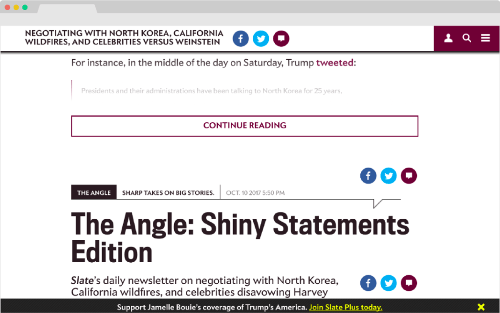 Content recommendations endless scrolling on the Slate website